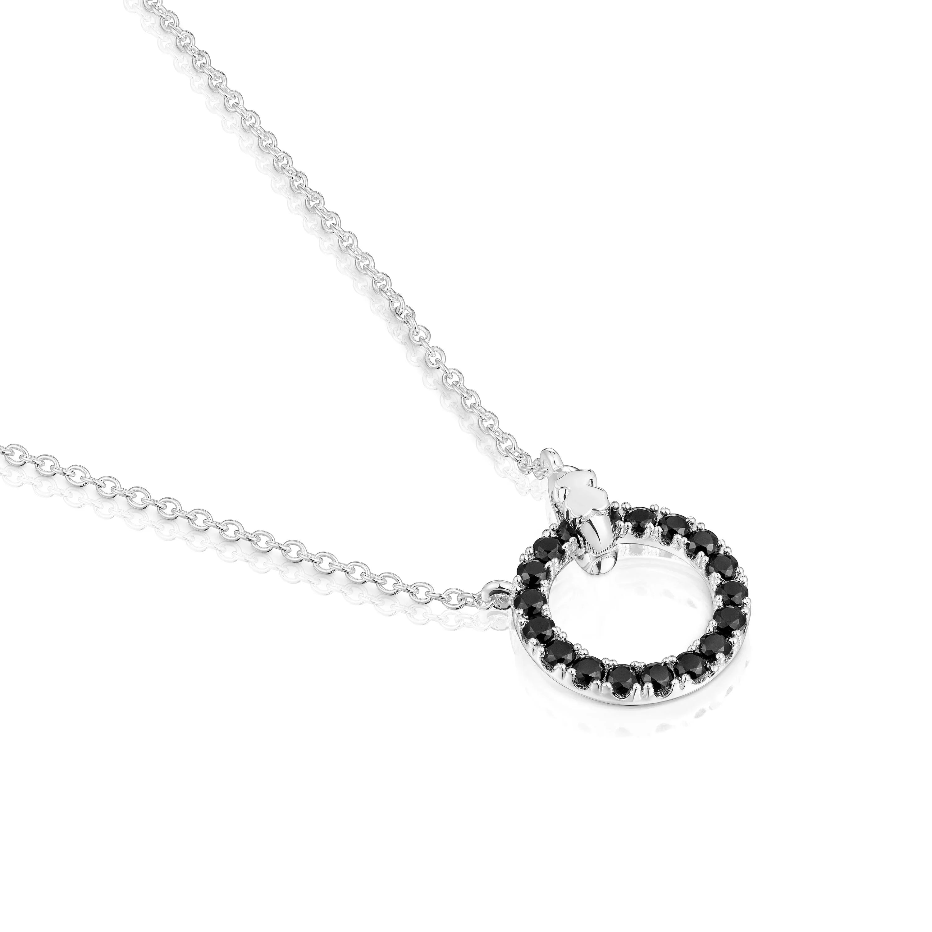 שרשרת כסף עם תליון עיגול משובץ אבנים שחורות, תכשיט יוקרתי לנשים