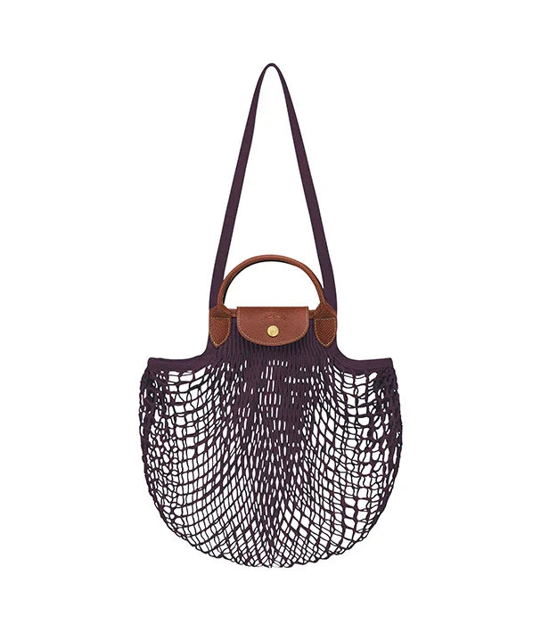 תיק רשת אופנתי צבע חום כהה עם ידית עור, עיצוב יוקרתי, מבית CHOZEN