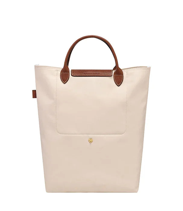 תיק יד אופנתי בגוון בז' עם ידיות עור חום, מבית CHOZEN מותגים מובילים