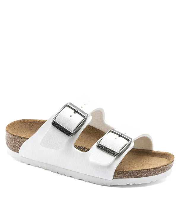 סנדל בירקנשטוק לבן עם שני רצועות אבזם, נעלי מותגים CHOZEN יבואן רשמי