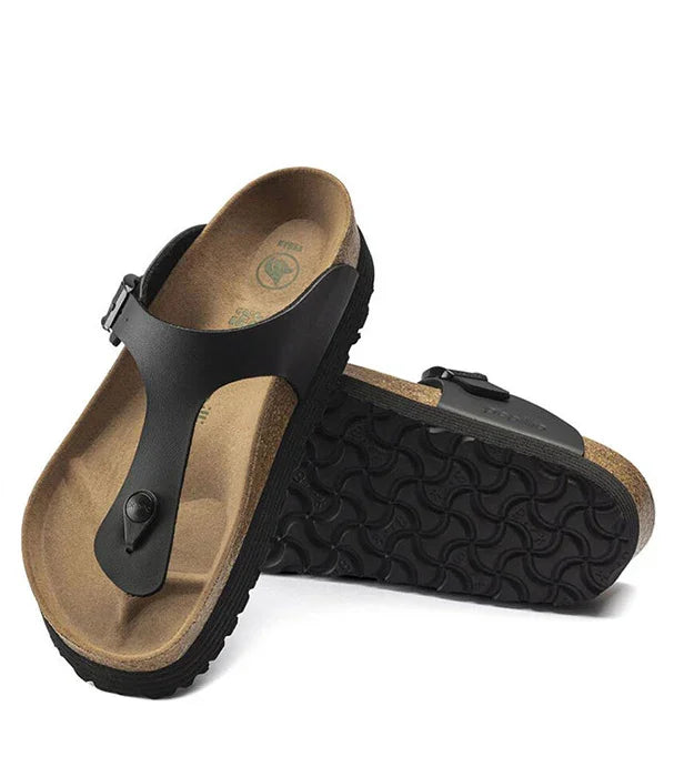 סנדלי נוחות שחורים עם רצועה ובסוליית שעם, נעלי CHOZEN לגברים ונשים