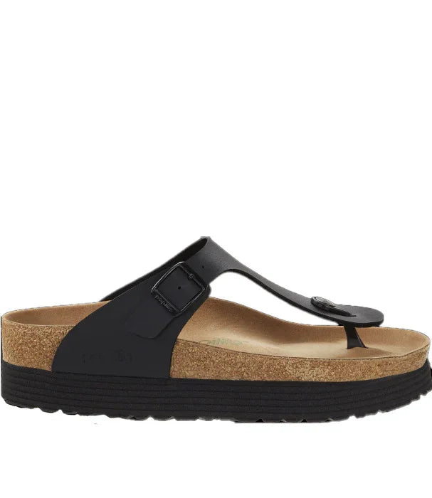 סנדל עור שחור יוניסקס עם רצועה ואבזם, סוליית שעם עבה, נעלי מותגים באתר CHOZEN