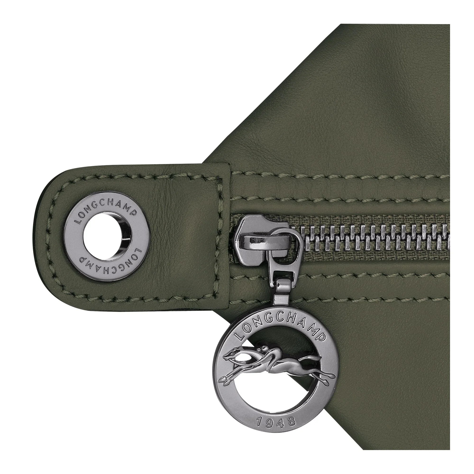 רוכסן תיק עור ירוק עם תגית לונגשמפ Longchamp, מותג יוקרה מבית קבוצת אלפא CHOZEN