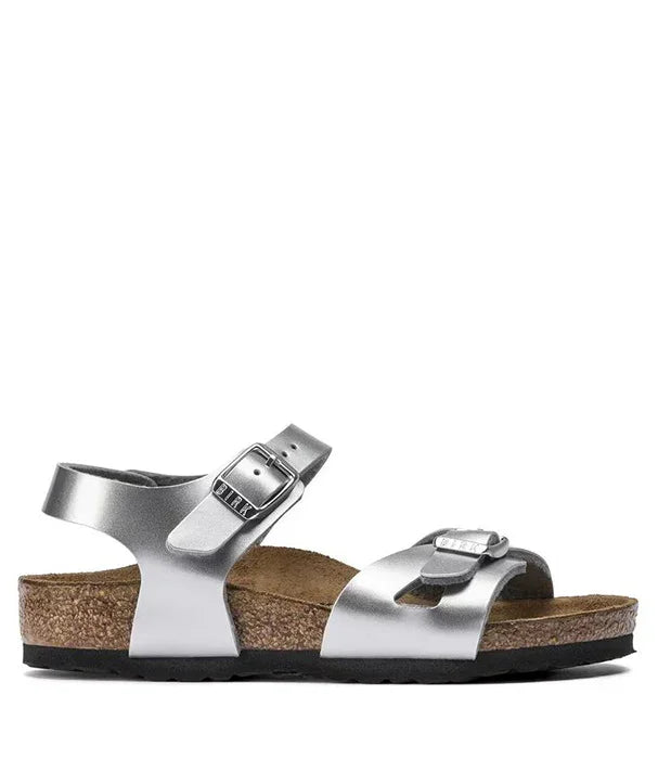 סנדל כסף אופנתי עם רצועות אבזם וסולית שעם, נעלי נוחות באתר CHOZEN