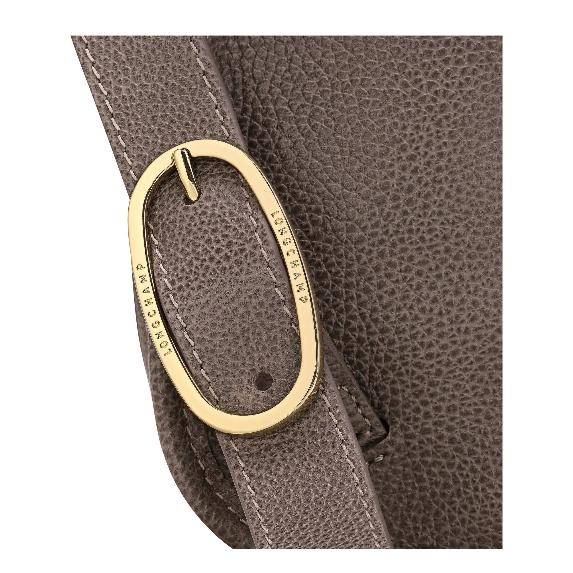 אבזם זהב על תיק עור אפור Longchamp, מוצר יוקרה באתר CHOZEN