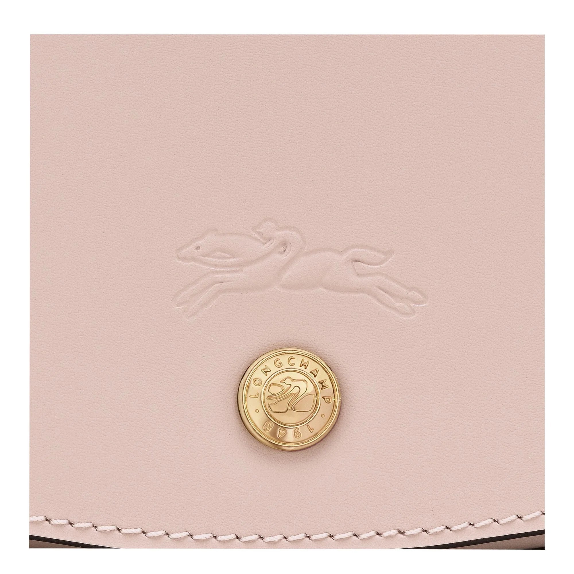 ארנק עור ורוד לונגשמפ לנשים עם כפתור זהב והדפס לוגו, מותג יוקרה CHOZEN
