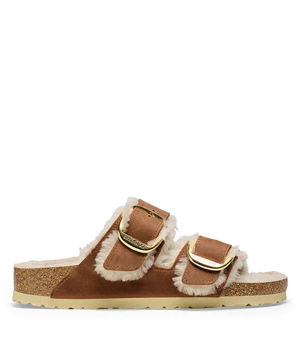 כפכף בירקנשטוק חום עם פרווה ובוקסות זהב, נעלי נוחות יוקרתיות CHOZEN