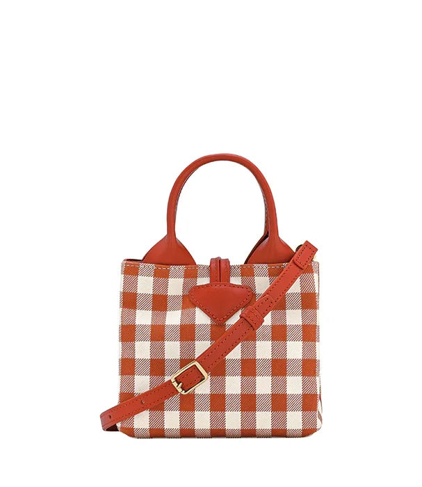 תיק יד אופנתי משובץ חום ולבן עם רצועה מתכווננת, מבית CHOZEN, ייבוא קבוצת אלפא