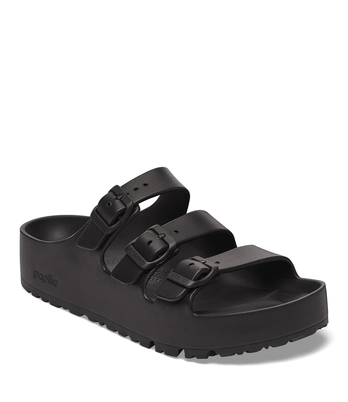 כפכף פלטפורמה שחור לנשים עם שלושה רצועות אבזם, עיצוב מודרני ונוח