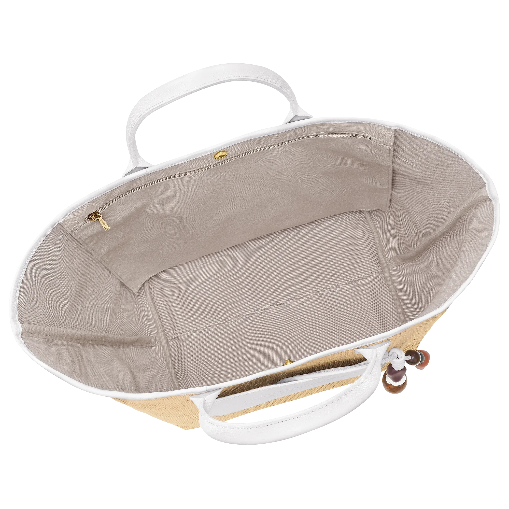 פנים תיק יד גדול מבד ובד לבן, רוכסן פנימי וידיות, מוצר מבית CHOZEN