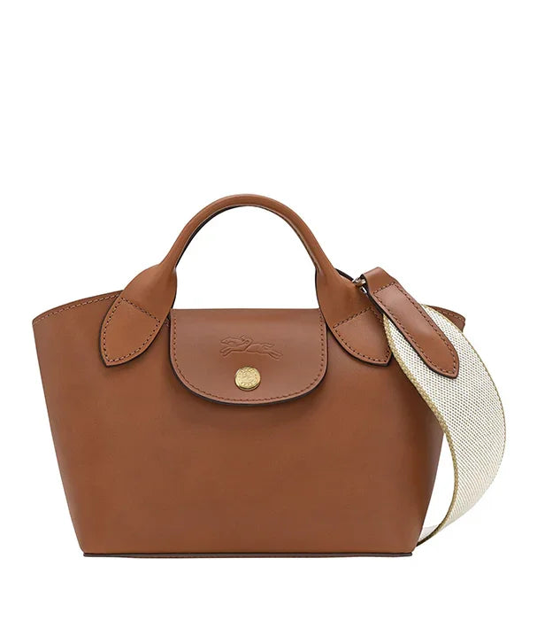 תיק יד עור חום בעיצוב יוקרתי עם רצועה לבנה, CHOZEN מותגים מובילים