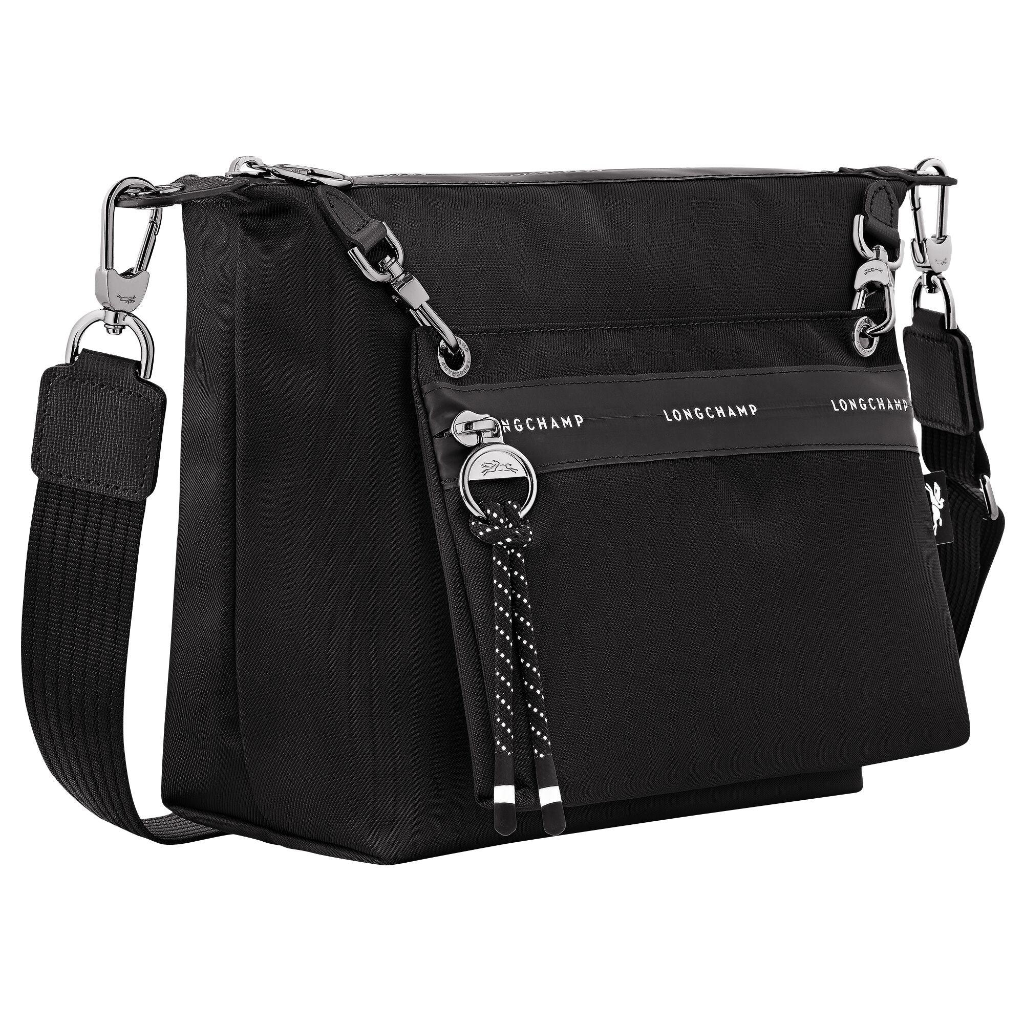 תיק צד שחור LONGCHAMP עם רצועה רחבה, עיצוב מודרני, מותגי יוקרה ב-CHOZEN