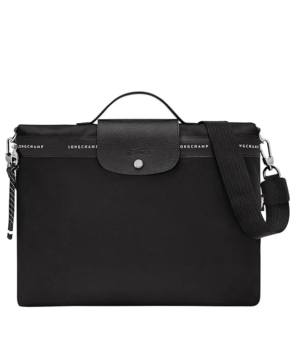 תיק מסמכים שחור LONGCHAMP עם רצועת כתף, עיצוב יוקרתי, בלעדי ב-CHOZEN מותגים מובילים