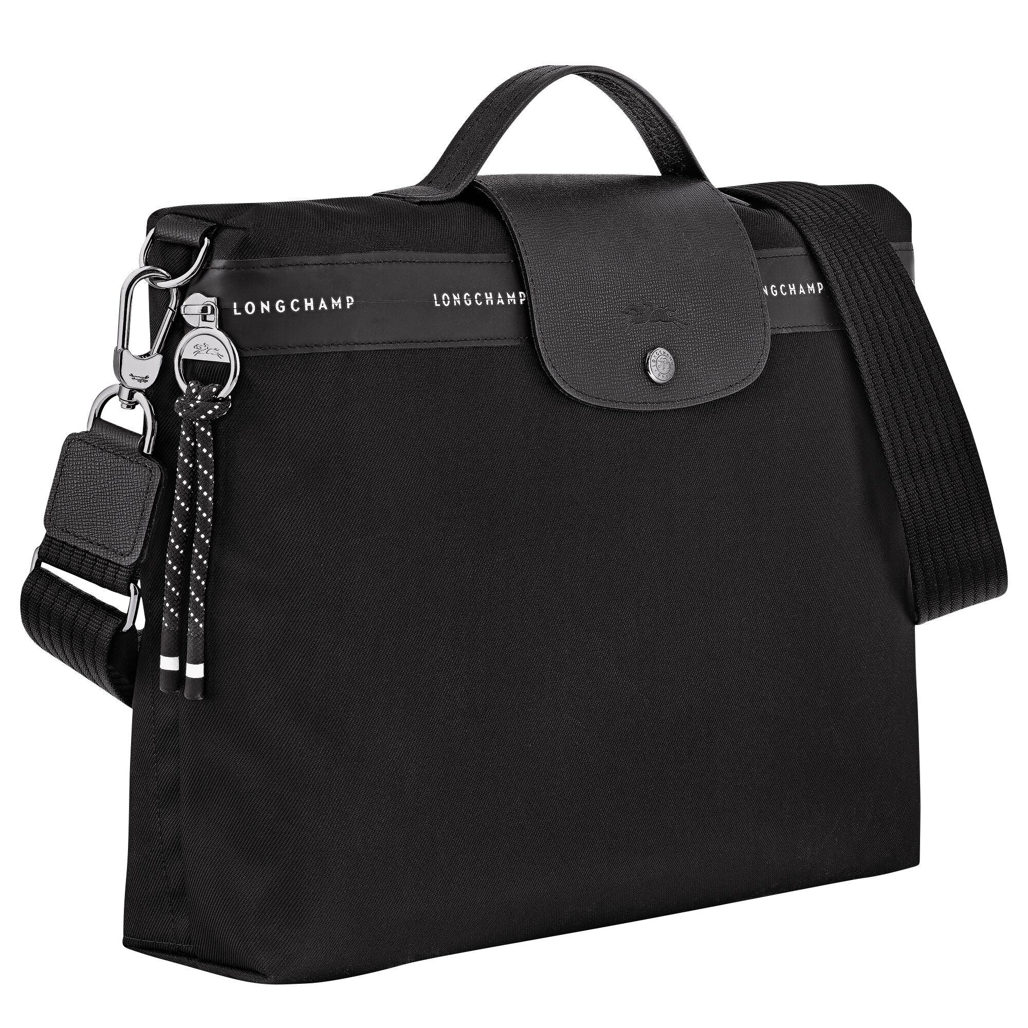 תיק כתף שחור יוקרתי Longchamp עם רצועה וחלוק עור, מבית המותגים המובילים CHOZEN