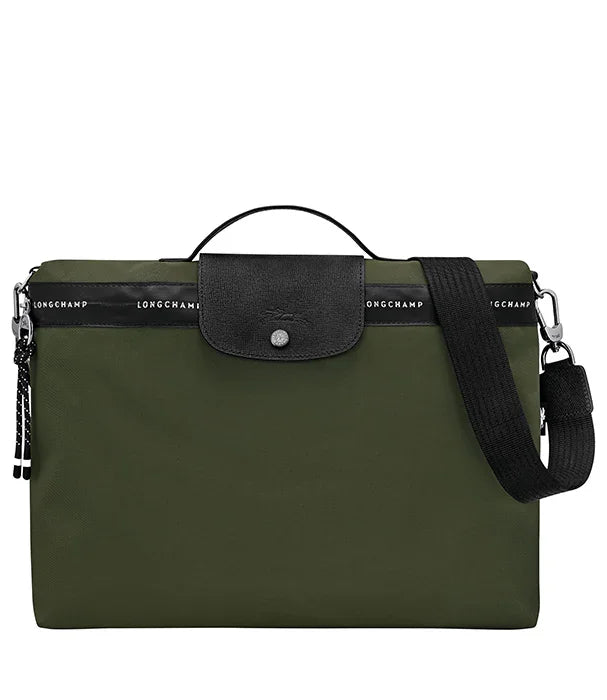 תיק כתף ירוק לגברים Longchamp עם רצועה שחורה, עיצוב יוקרתי מבית קבוצת אלפא