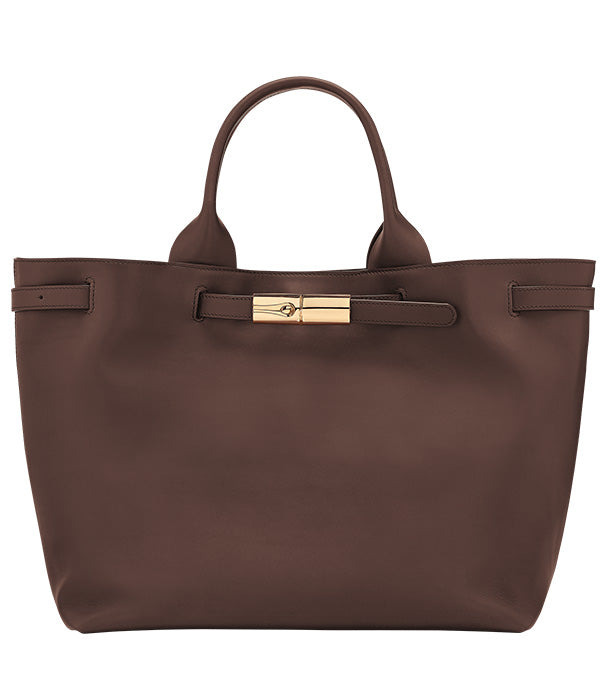 לונגשאמפ תיק יד גדול מעור Le Smart חום כהה