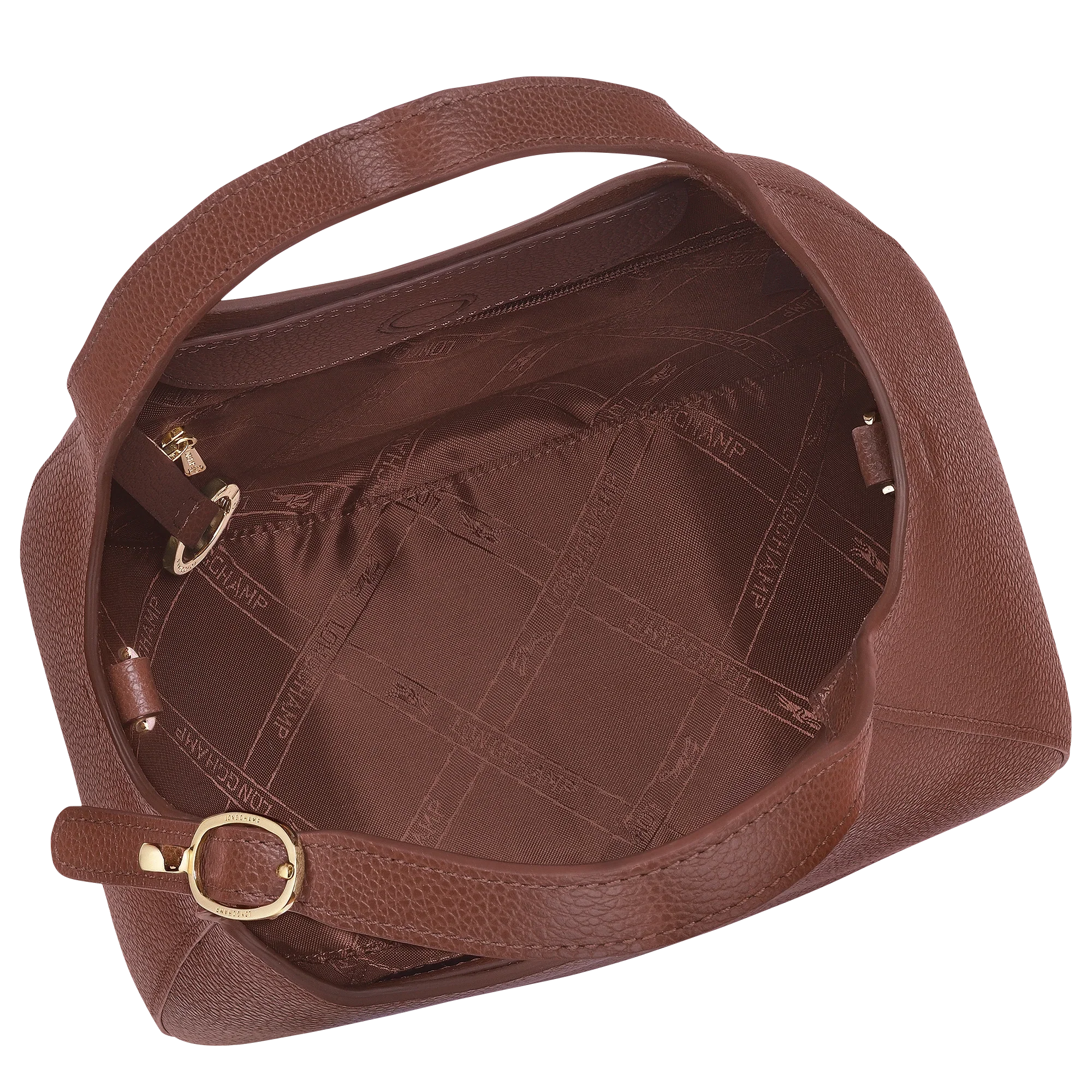 תיק יד חום עור של LONGCHAMP, מבט פנימי עם בטנה ממותגת, CHOZEN מותגים מובילים