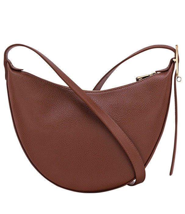 לונגשאמפ תיק צד בינוני מעור Le Foulonné חום כהה