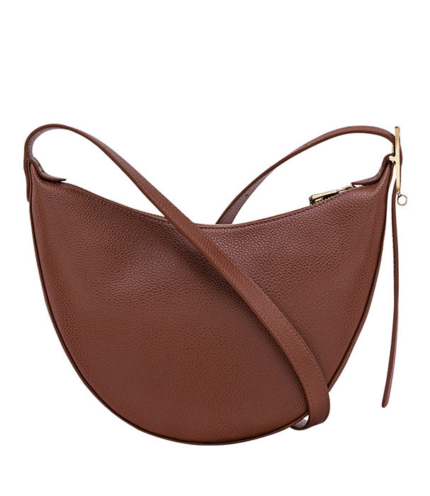 לונגשאמפ תיק צד בינוני מעור Le Foulonné חום כהה