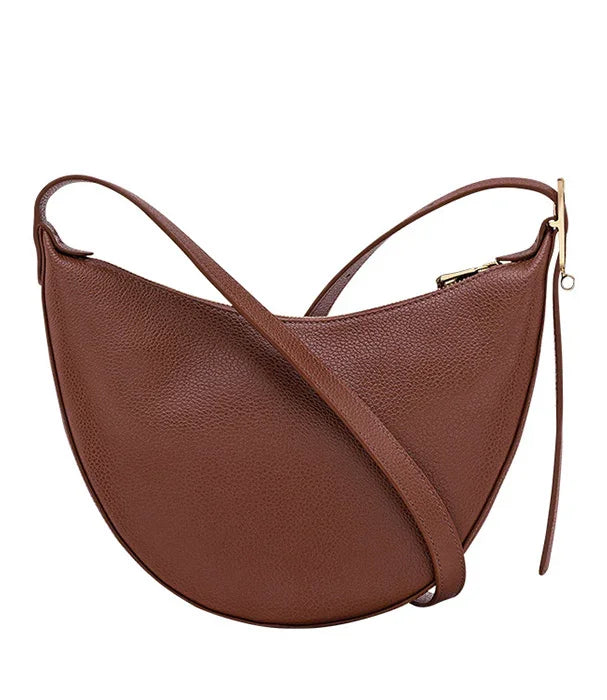 תיק כתף חום מעור איכותי של CHOZEN, אופנה מבית קבוצת אלפא, עיצוב אלגנטי ומעוגל