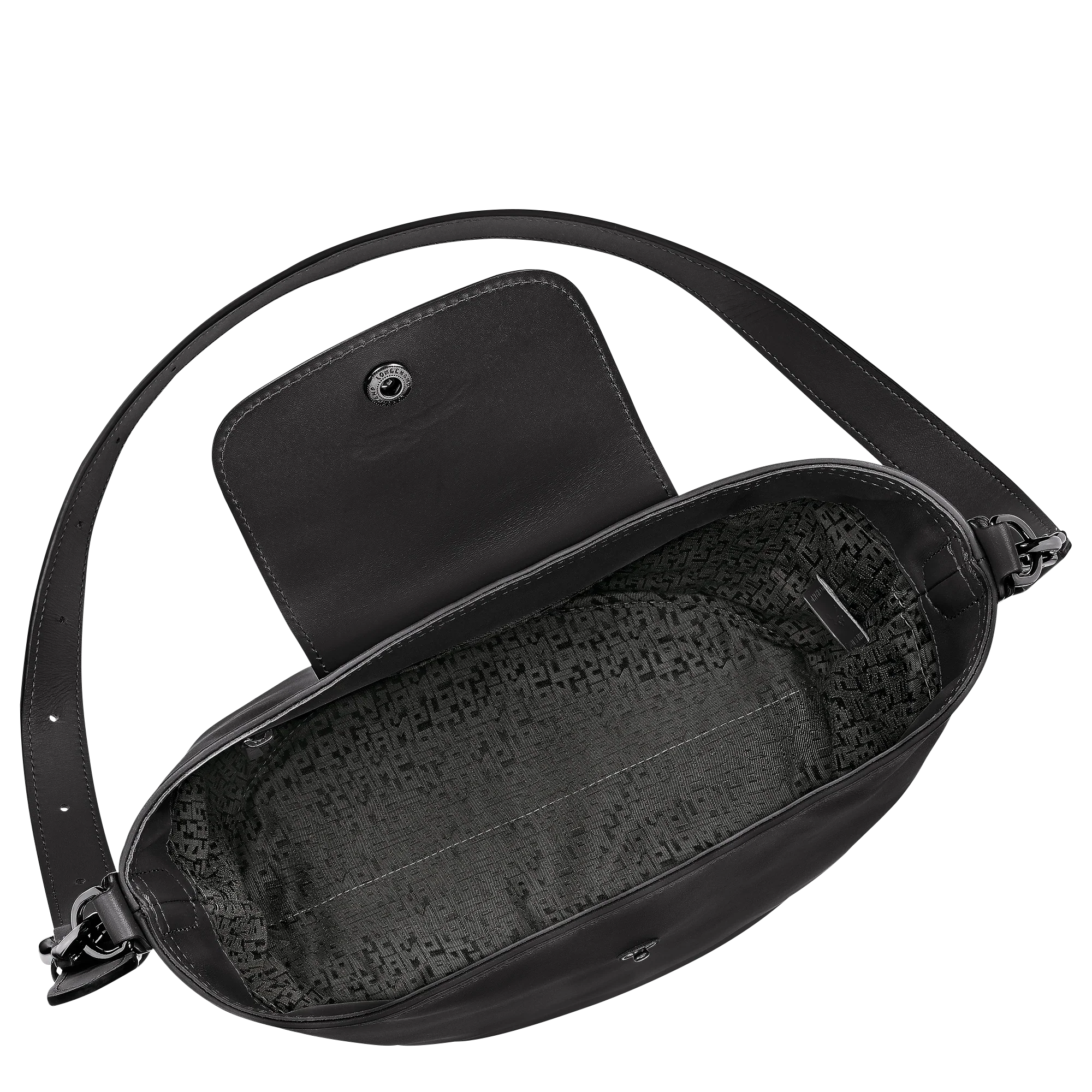 תיק שחור אלגנטי פתוח עם בטנה מודפסת, מבט מבפנים, CHOZEN, מותגים מובילים