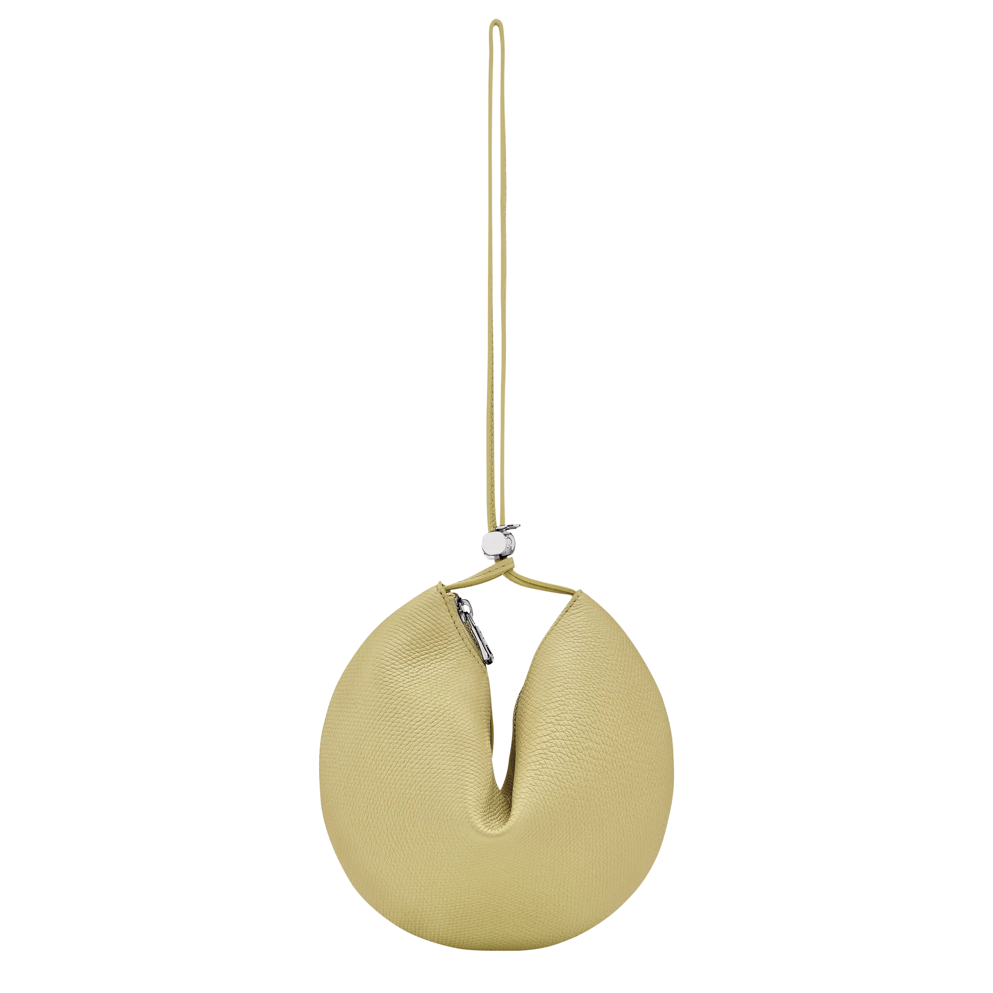 תיק יד עגול בצבע בז' עם רוכסן כסוף, מוצר אופנה יוקרתי מחנות CHOZEN