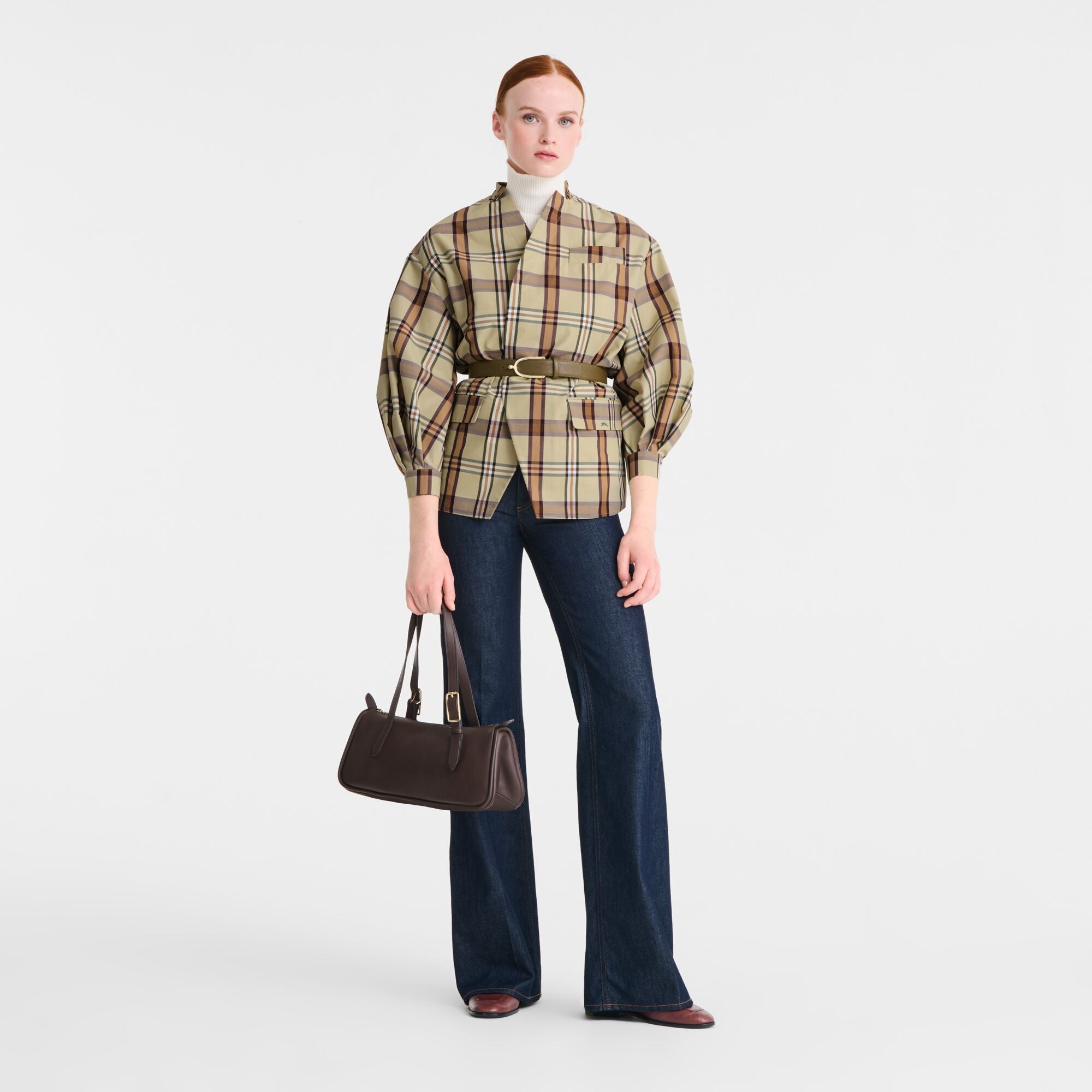 לונגשאמפ תיק כתף גדול מעור Looong מוקה