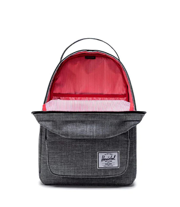 תרמיל גב הרשל אפור עם בטנה אדומה מפסים, דגם ממותג באתר CHOZEN