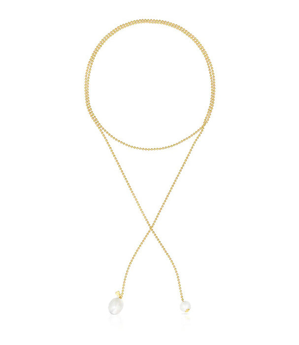 טואוס שרשרת פתוחה מורמייל צהוב בשילוב פנינים עם אייקון דובי קטן