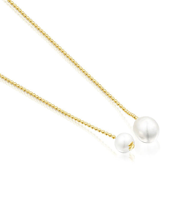 טואוס שרשרת פתוחה מורמייל צהוב בשילוב פנינים עם אייקון דובי קטן