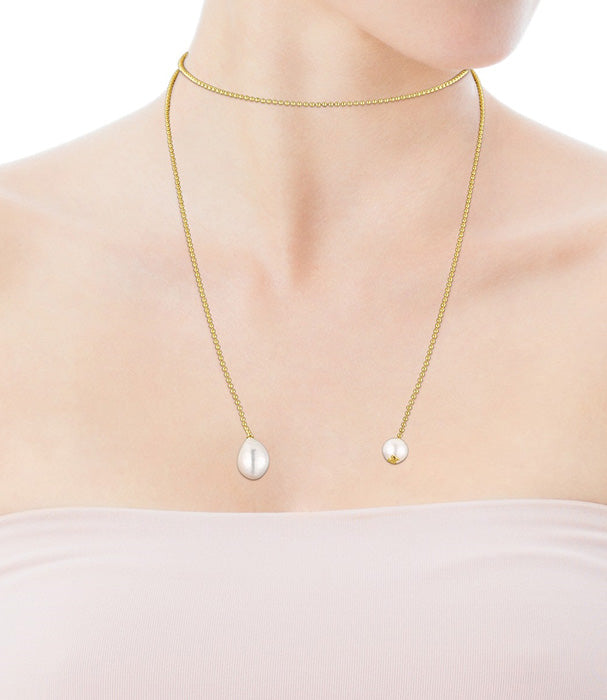 טואוס שרשרת פתוחה מורמייל צהוב בשילוב פנינים עם אייקון דובי קטן