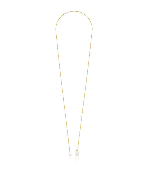 טואוס שרשרת פתוחה מורמייל צהוב בשילוב פנינים עם אייקון דובי קטן