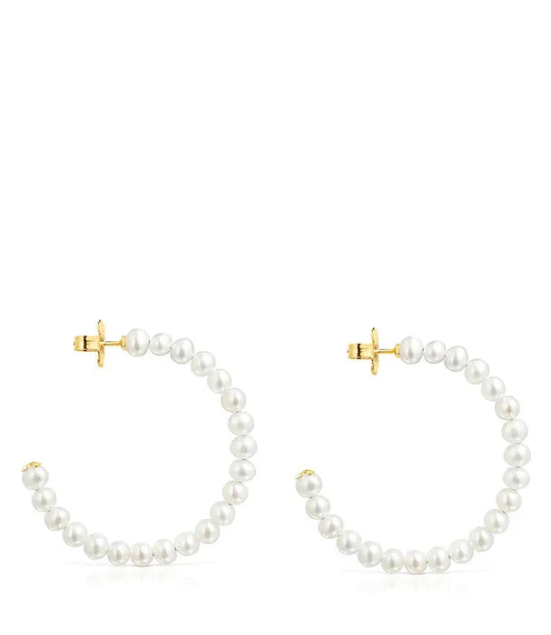 עגילי חישוק זהב עם פנינים לבנות, תכשיטים יוקרתיים באתר CHOZEN