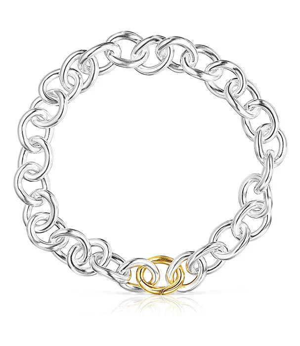 צמיד חוליות כסף עם חוליה אחת מזהב, תכשיט יוקרתי CHOZEN מבית קבוצת אלפא