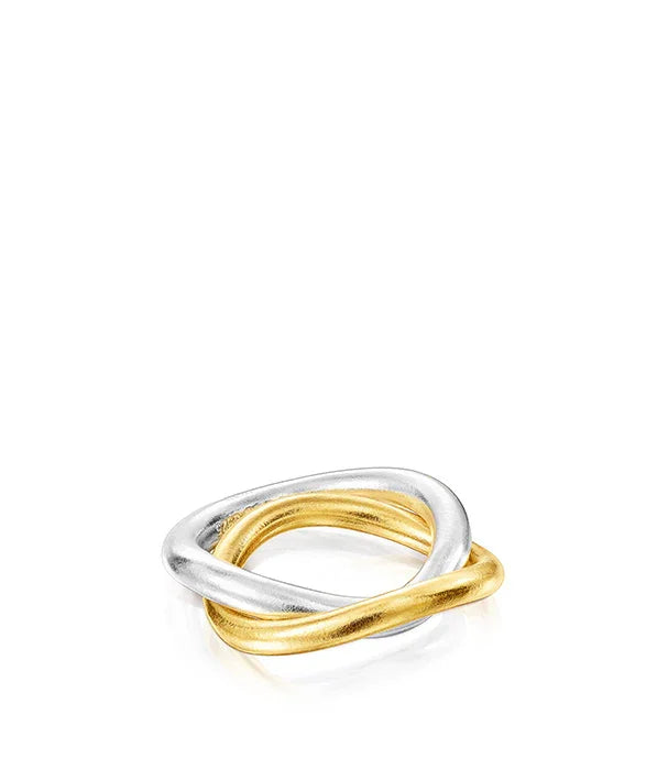 שני טבעות משולבות, זהב וכסף, עיצוב מודרני, תכשיט יוקרתי מחנות CHOZEN