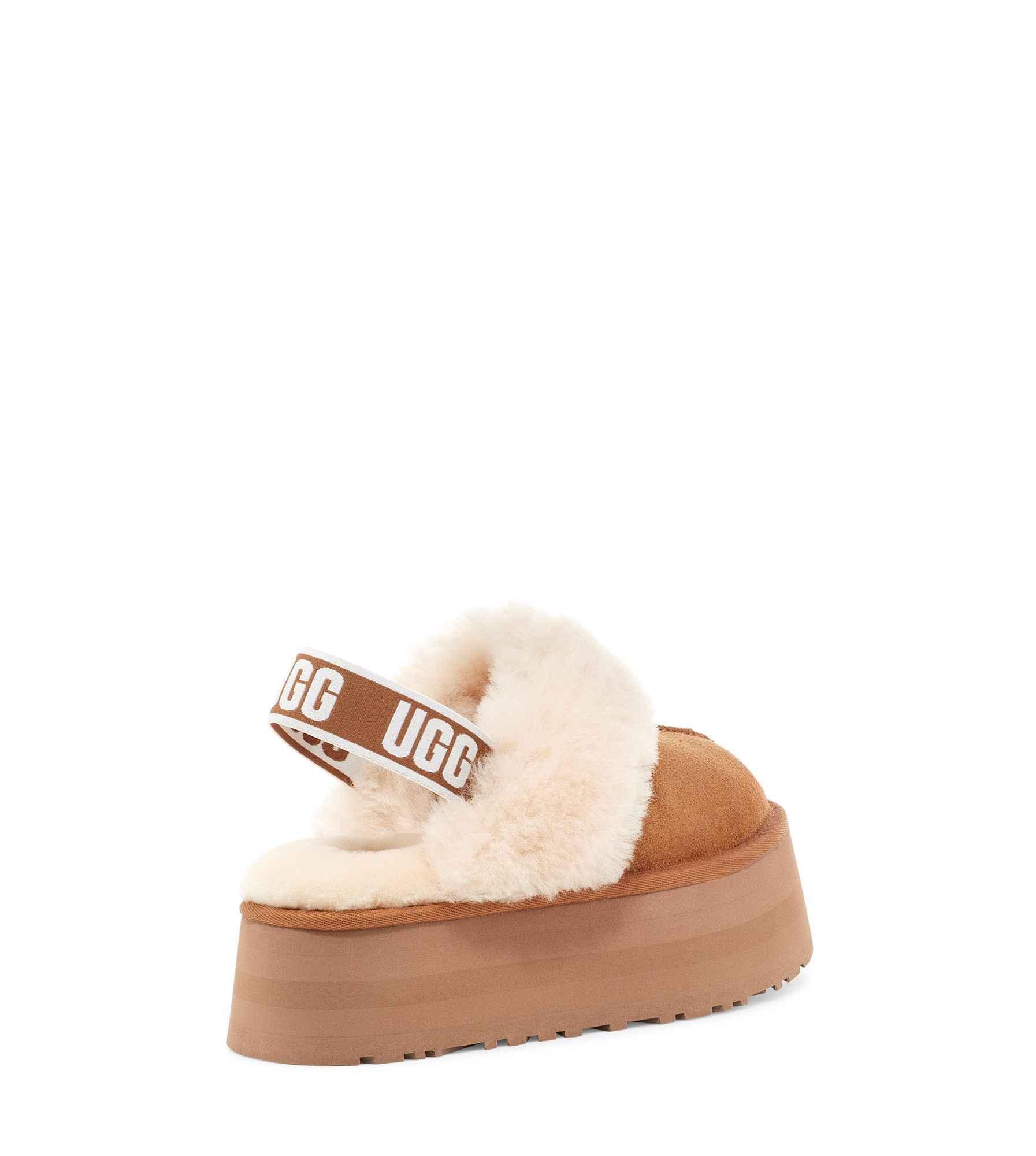 נעל UGG לנשים עם פרווה חומה ורצועה ממותגת, פלטפורמה גבוהה, באיכות גבוהה מבית CHOZEN