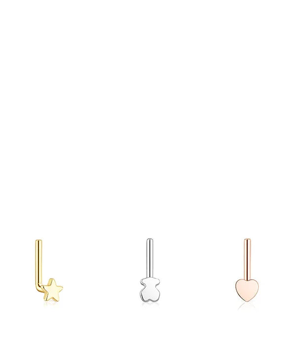 שלישיית עגילי אף בצורת כוכב, דובי ולב בצבעי זהב, כסף וזהב ורוד משווק על ידי CHOZEN