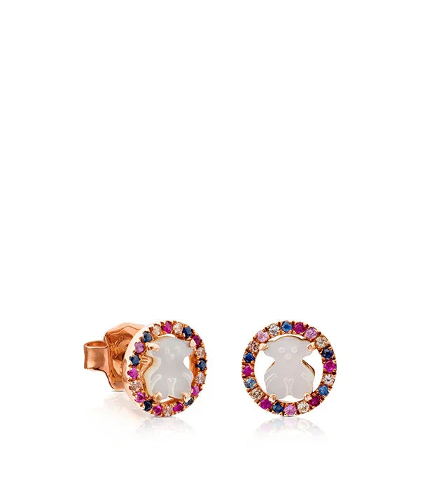 עגילי גולדפילד עגולים דובי עם שיבוץ אבני חן צבעוניות, תכשיטים אופנתיים מ-CHOZEN