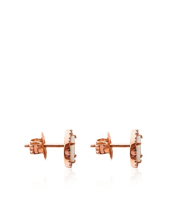 עגילי זהב ורוד עגולים עם אבן לבנה, תכשיטים יוקרתיים CHOZEN מבית קבוצת אלפא