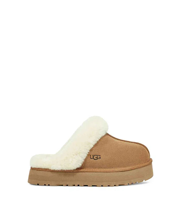 כפכף UGG לנשים בצבע חום עם פרווה לבנה, נעל בית חורפית איכותית מבית CHOZEN
