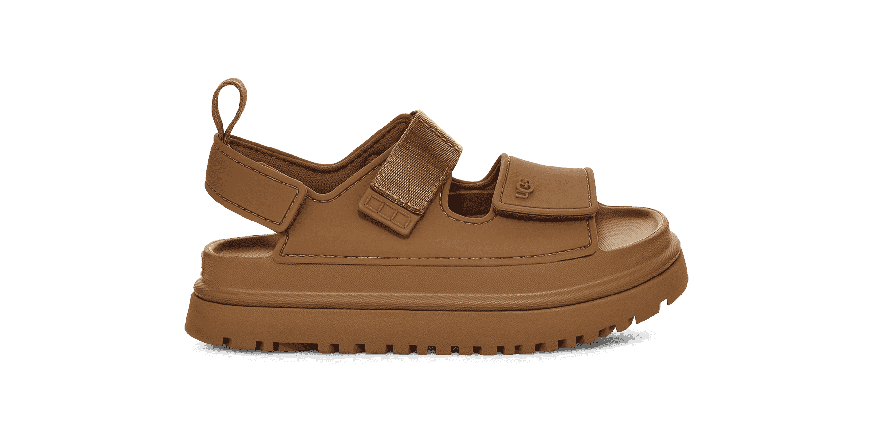 סנדל חום קז'ואלי עם רצועות סקוץ' ומיתוג UGG, נעלי קיץ באתר CHOZEN