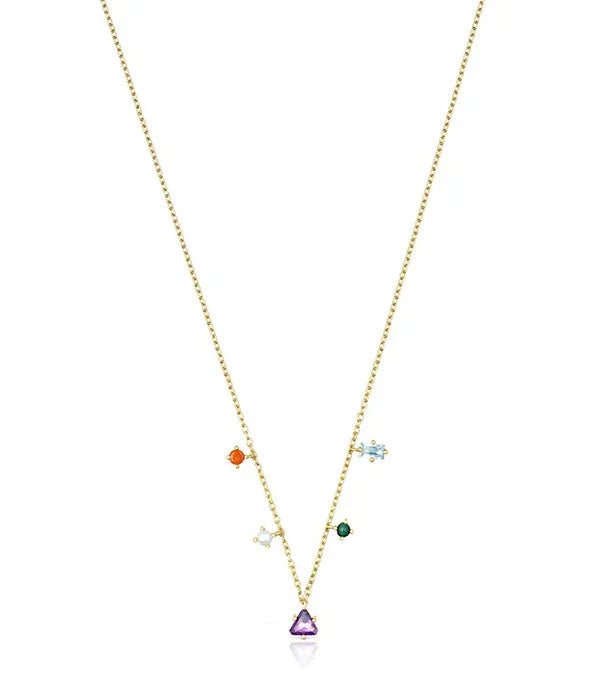 שרשרת זהב בעיצוב עדין עם תליונים צבעוניים, תכשיט אופנתי מקולקציית CHOZEN