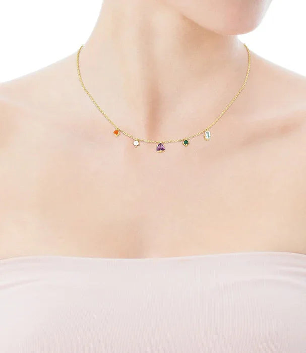 שרשרת זהב עדינה עם תליונים צבעוניים, תכשיט אופנתי לנשים מבית CHOZEN