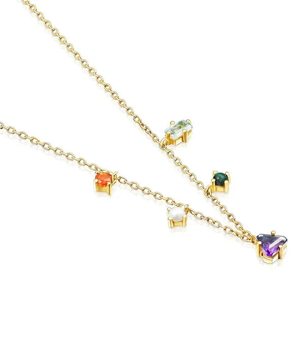 שרשרת זהב עם חמישה תליונים צבעוניים בעיצוב יוקרתי מבית CHOZEN