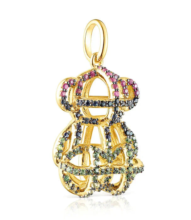 תליון זהב בצורה דוב משובץ אבני חן צבעוניות, תכשיט אופנתי מקבוצת אלפא CHOZEN