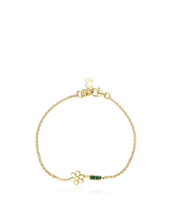 צמיד זהב דק עם תליון פרח ועיטור ירוק, תכשיטים יוקרתיים CHOZEN אלפא