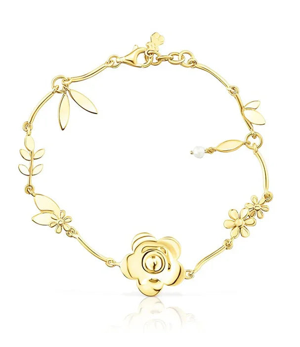צמיד זהב פרחוני מעוצב עם עלים ופרח מרכזי מבית CHOZEN, תכשיטי אופנה יוקרתיים