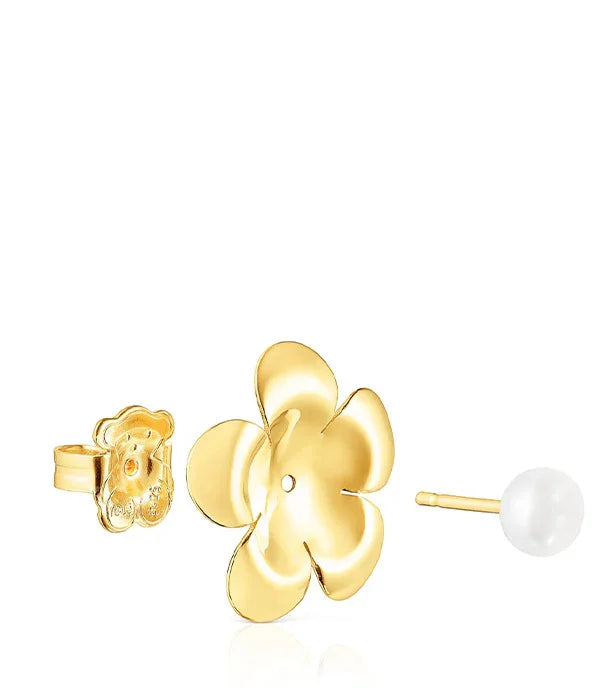 עגיל פרח זהב עם פנינה מבית CHOZEN, תכשיט אלגנטי בעיצוב מודרני