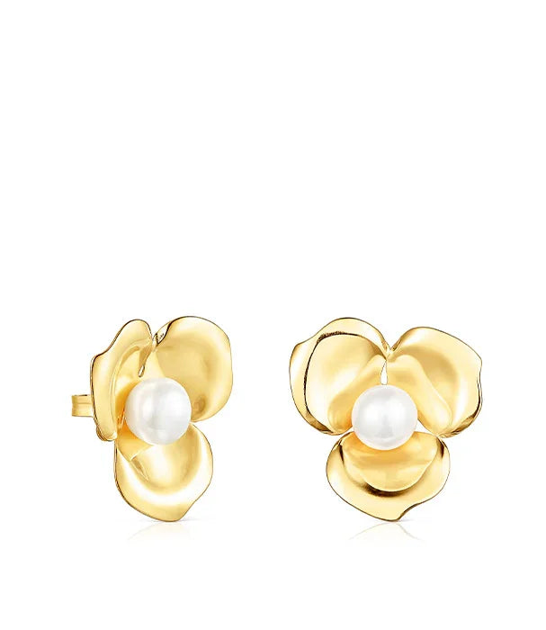 עגילי פרח זהב עם פנינה, תכשיט יוקרתי לנשים מחנות CHOZEN