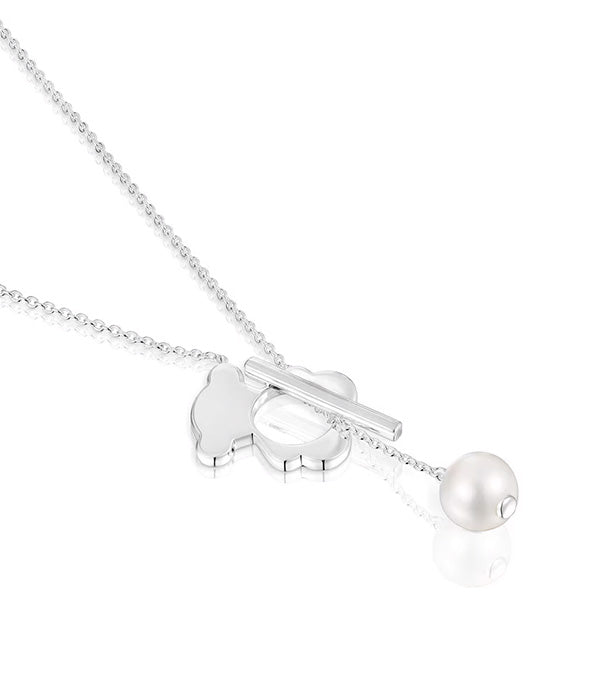 טואוס שרשרת דובון I-Bear קצרה מכסף בשילוב פנינים מעובדות